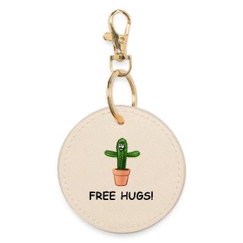 Smiling Cactus: FREE HUGS! - Round Keyring - oyster - Front