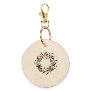filigree Christmas larch wreath as a frame - Round Keyring - oyster - Front