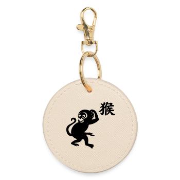Chinesisches Schriftzeichen Affe mit Affenbild - Runder Schlüsselanhänger - Auster - Vorne