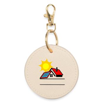 Sonnenkollektor auf Bungalowhaus mit Sonne - Runder Schlüsselanhänger - Auster - Vorne