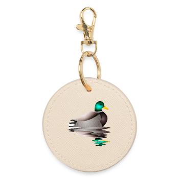 handgezeichnete männliche Ente im Wasser - Runder Schlüsselanhänger - Auster - Vorne
