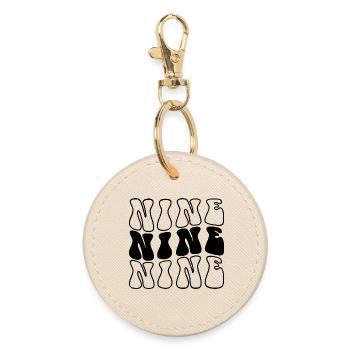 Nine 9th Birthday Kids Boys Girls 9 Years Old - Round Keyring - oyster - Front