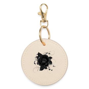 black gothic rose with dark ribbons - Round Keyring - oyster - Front