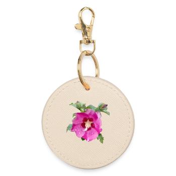 PINK HIBISCUS - Round Keyring - oyster - Front