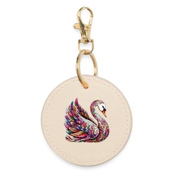 Schwan mit Mandalas verziert - Runder Schlüsselanhänger - Auster - Vorne