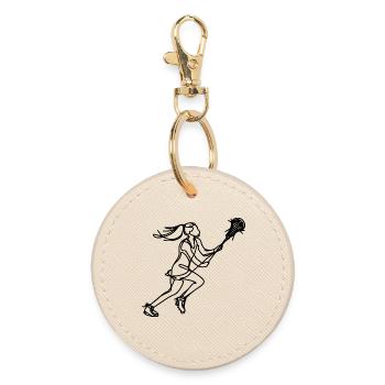 Lacrosse Mädchen - Runder Schlüsselanhänger - Auster - Vorne
