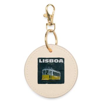 Lissabon Gelbe Straßenbahn Retro - Runder Schlüsselanhänger - Auster - Vorne