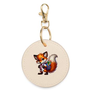 Start of school with fun: Fox for school beginners - Round Keyring - oyster - Front