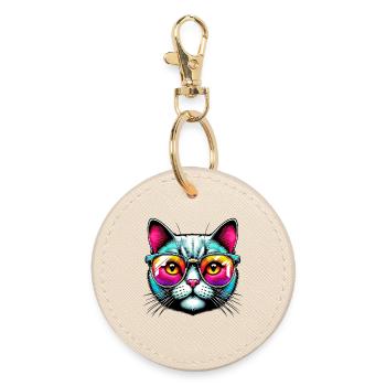 Chat avec des lunettes de soleil - Porte-clés rond - huître - Devant