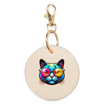 Chat avec des lunettes de soleil - Porte-clés rond - huître - Devant