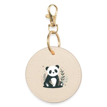 Loving panda with minimalist plants - Round Keyring - oyster - Front