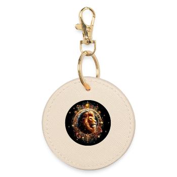 Lion dans le cercle du zodiaque - Signe du zodiaque Lion - Porte-clés rond - huître - Devant