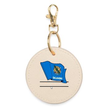 Flag Oklahoma text banner - Round Keyring - oyster - Front