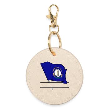 Kentucky flag text banner - Round Keyring - oyster - Front