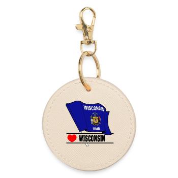 Flag Wisconsin heart WISCONSIN - Round Keyring - oyster - Front