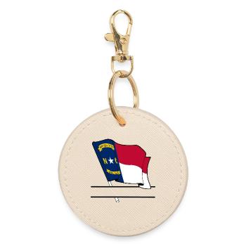 North Carolina flag text banner - Round Keyring - oyster - Front