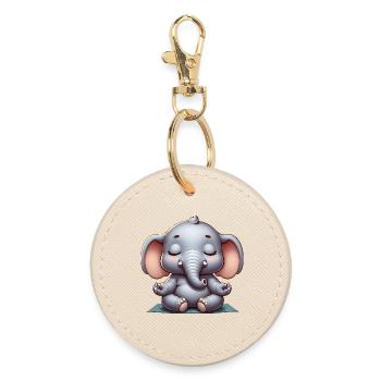 Cute Elephant Yoga Meditation Relaxation Peace - Round Keyring - oyster - Front