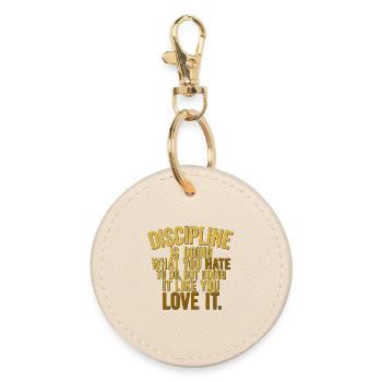 Discipline Motivational Quote Design - Round Keyring - oyster - Front
