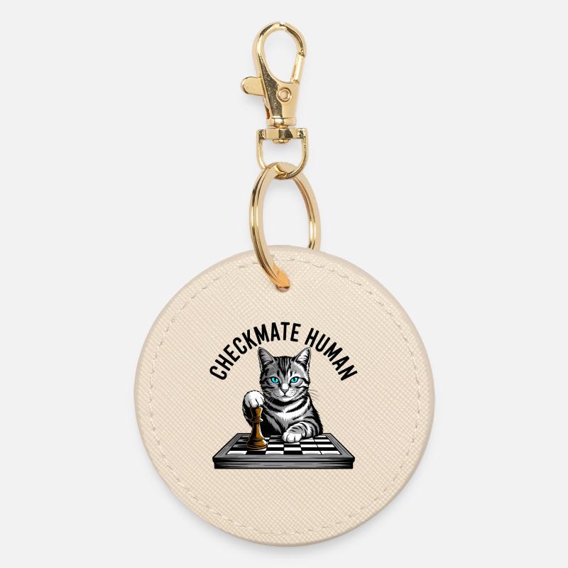 Checkmate Human Chess Cat - Round Keyring - oyster