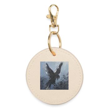 Oiseau noir majestueux Rvaen Sagesse en vol - Porte-clés rond - huître - Devant