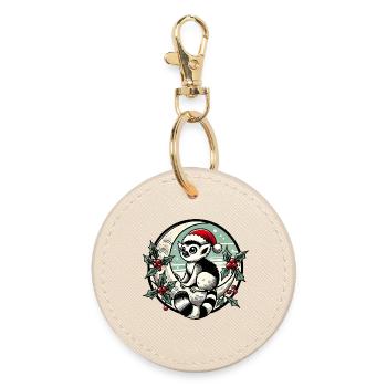 Festive Raccoon Santa Christmas - Round Keyring - oyster - Front
