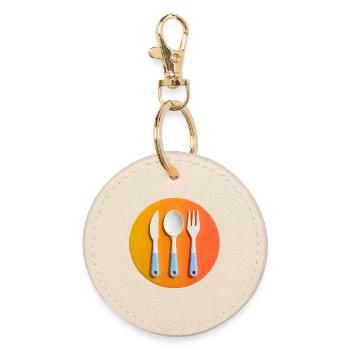 Colourful cutlery on coloured plate - Round Keyring - oyster - Front