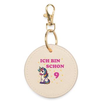 Children's Birthday 9, Dancing Funny Unicorn - Round Keyring - oyster - Front