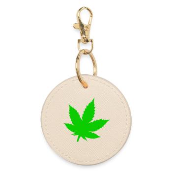 Green Leaf Silhouette - Round Keyring - oyster - Front