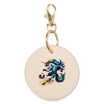 Unicorn Footballer 57 Rainbow Kicker Magic - Round Keyring - oyster - Front