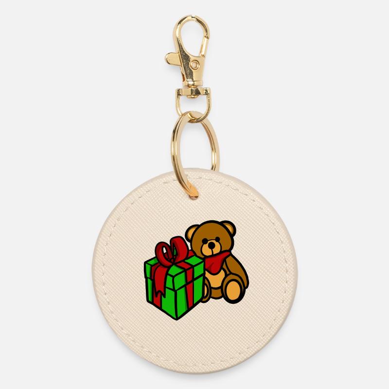 Teddy has a gift - Round Keyring - oyster