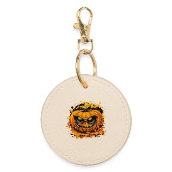 Grim Pumpkin Face in Color Splatter Style - Round Keyring - oyster - Front