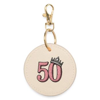 Pinke 50 mit Krone – Süßes Geburtstagsdesign - Runder Schlüsselanhänger - Auster - Vorne