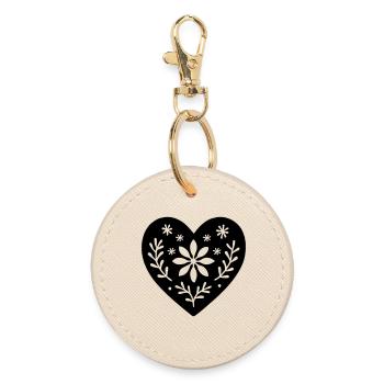 Scandinavian Heart – Nordic Folk Art Design - Round Keyring - oyster - Front