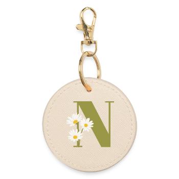 Grüner Buchstabe n Gänseblümchen - Runder Schlüsselanhänger - Auster - Vorne