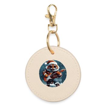 Tiger Weihnachten Gitarre - Runder Schlüsselanhänger - Auster - Vorne