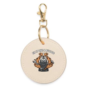 Bulldog Reparaturheld Shirtdesign - Runder Schlüsselanhänger - Auster - Vorne