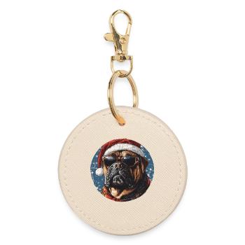 Santas Dogge mit Sonnenbrille - Runder Schlüsselanhänger - Auster - Vorne