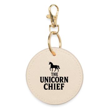 Maskulines Einhorn-Chef-Logo im minimalistischen Mafia-Stil - Runder Schlüsselanhänger - Auster - Vorne