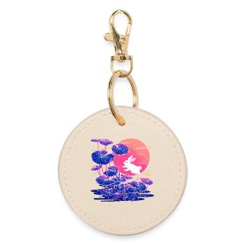 Neon bunny lotus forest in the evening light - Round Keyring - oyster - Front