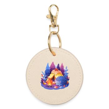 Sleeping hedgehog at the campfire - Round Keyring - oyster - Front