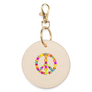 Flower Power Peace Sign Colorful Hippie Symbol - Round Keyring - oyster - Front