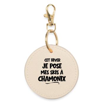 ski resort, ski, skier - Round Keyring - oyster - Front