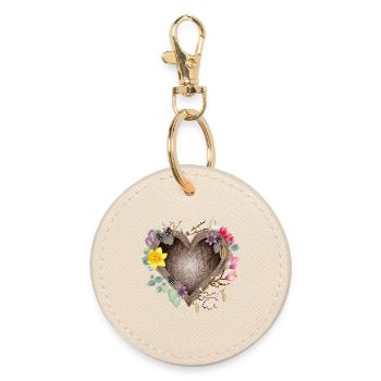 Nid d’oiseau en forme de cœur avec des fleurs printanières - Porte-clés rond - huître - Devant