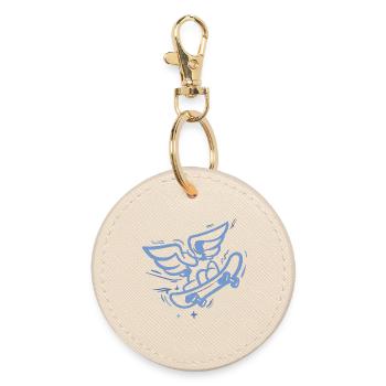 Wing Skateboard Heart Blue - Round Keyring - oyster - Front