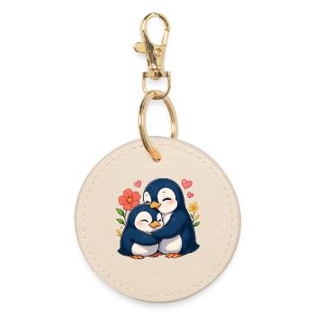 Des manchots câlins dans une mer de fleurs - Porte-clés rond - huître - Devant