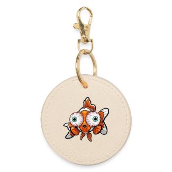 Dessin animé de petit poisson rouge mignon, grands yeux fatigués - Porte-clés rond - huître - Devant