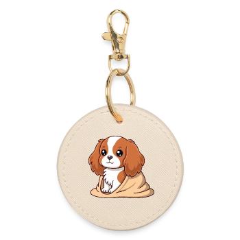 Chien cavalier Douceur Beige - Porte-clés rond - huître - Devant