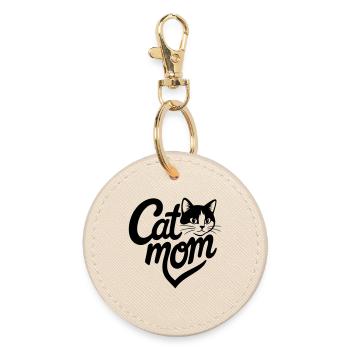 Cœur de maman chat et chat noir et blanc - Porte-clés rond - huître - Devant