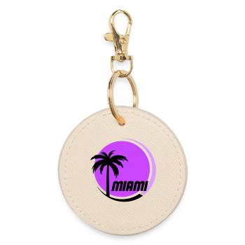 Miami Palm Trees Neon Retro - Round Keyring - oyster - Front
