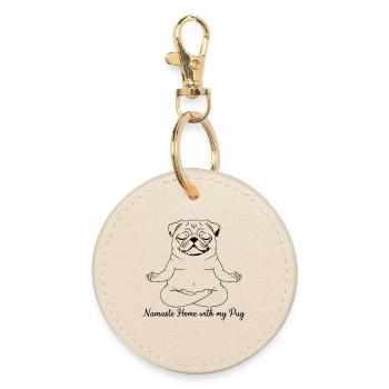 Namaste Home With My Pug Yoga - Round Keyring - oyster - Front